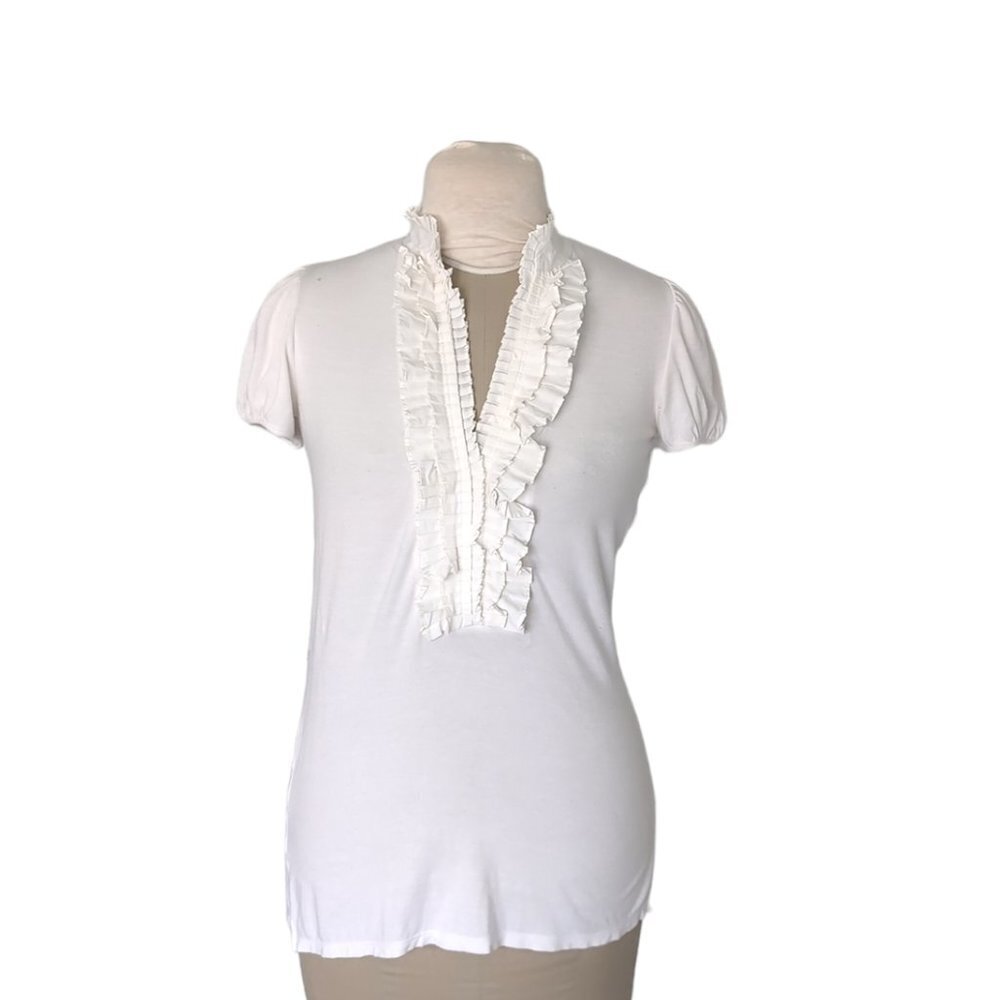 BCBG Tuxedo Ruffle Top - Picture 2 of 5